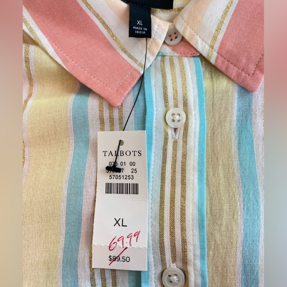 Striped Button Up Top Multicolor Metallic Women’s XL Preppy Coastal NWT - Picture 4 of 11